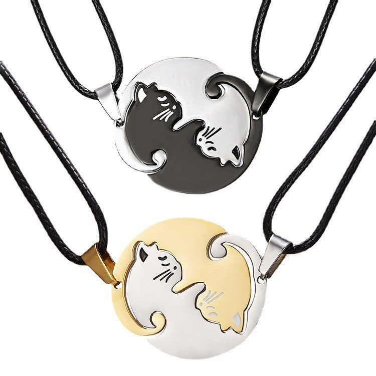 Stainless Steel Couple Cat Pendant Necklace