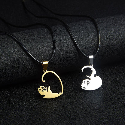 Stainless Steel Couple Cat Pendant Necklace