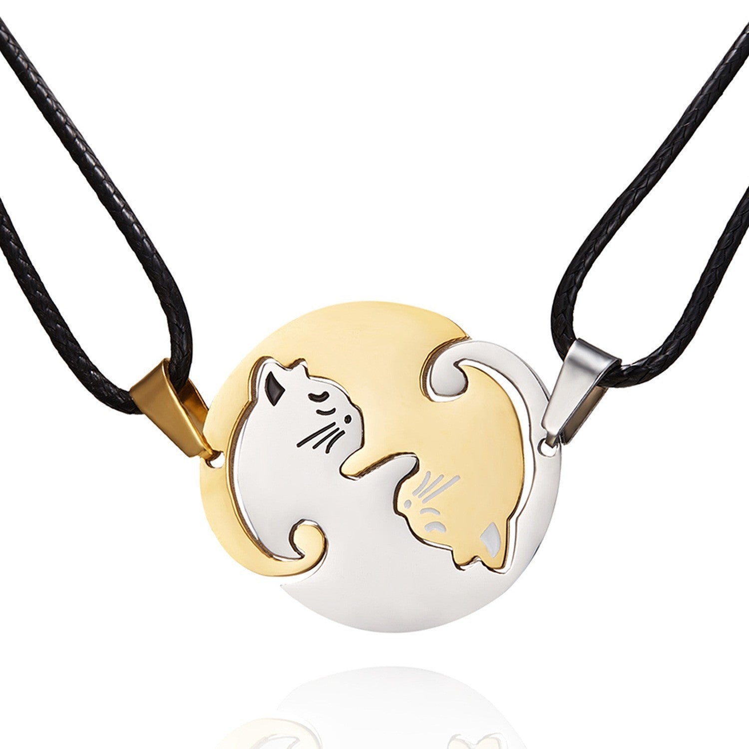 Stainless Steel Couple Cat Pendant Necklace