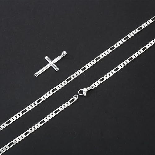 Stainless Steel Cross Pendant Cuban Chain Necklace
