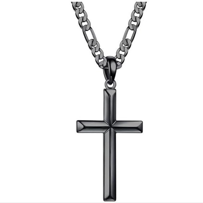 Stainless Steel Cross Pendant Cuban Chain Necklace