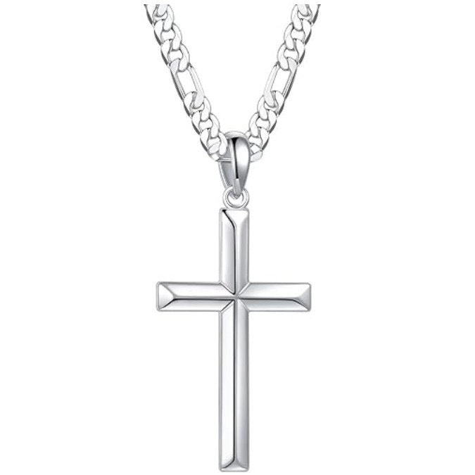 Stainless Steel Cross Pendant Cuban Chain Necklace