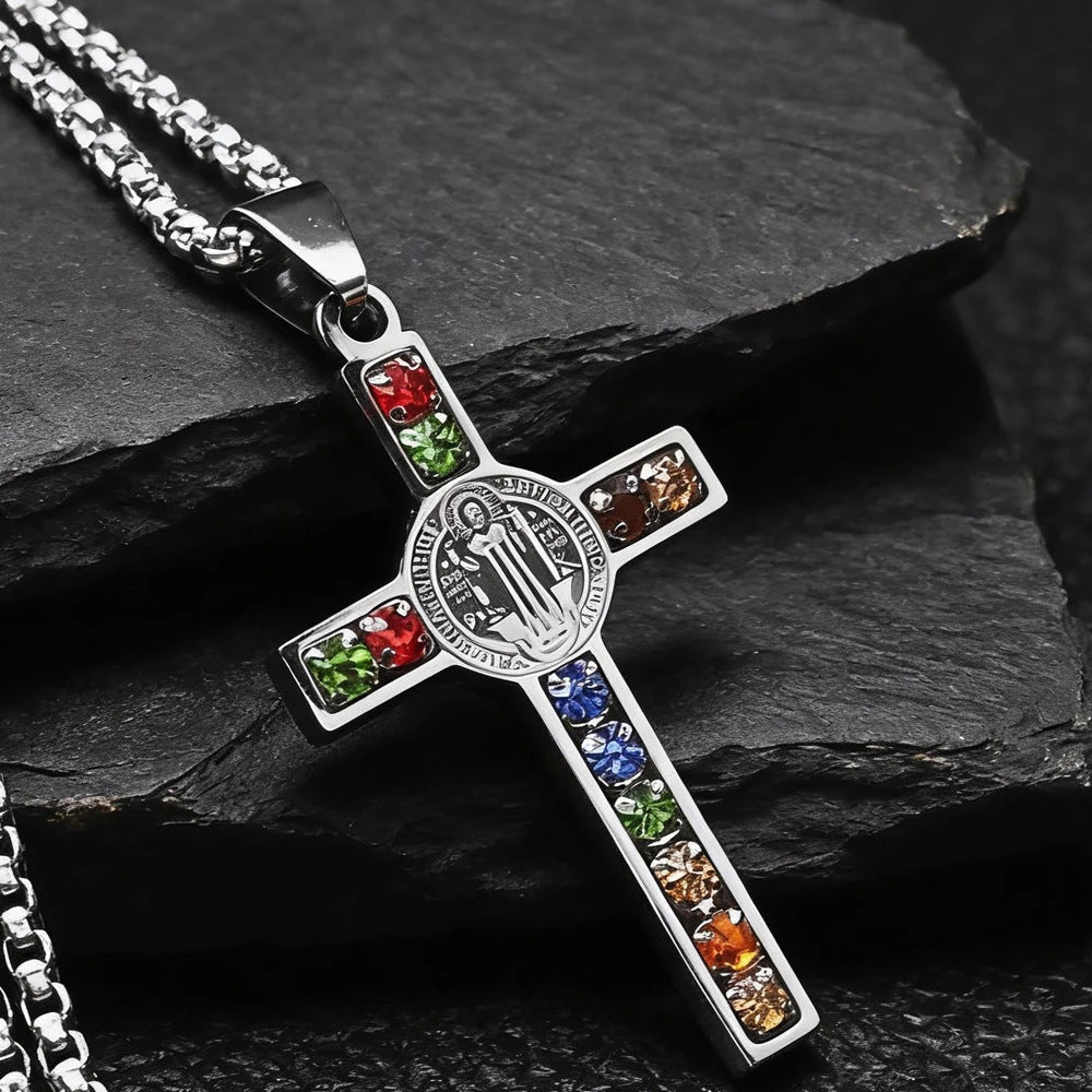 Stainless Steel Cross Pendant Necklace with Adjustable Chain