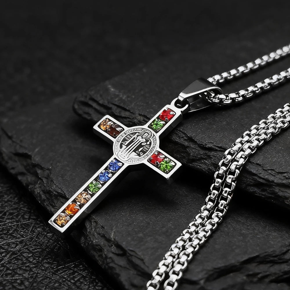 Stainless Steel Cross Pendant Necklace with Adjustable Chain