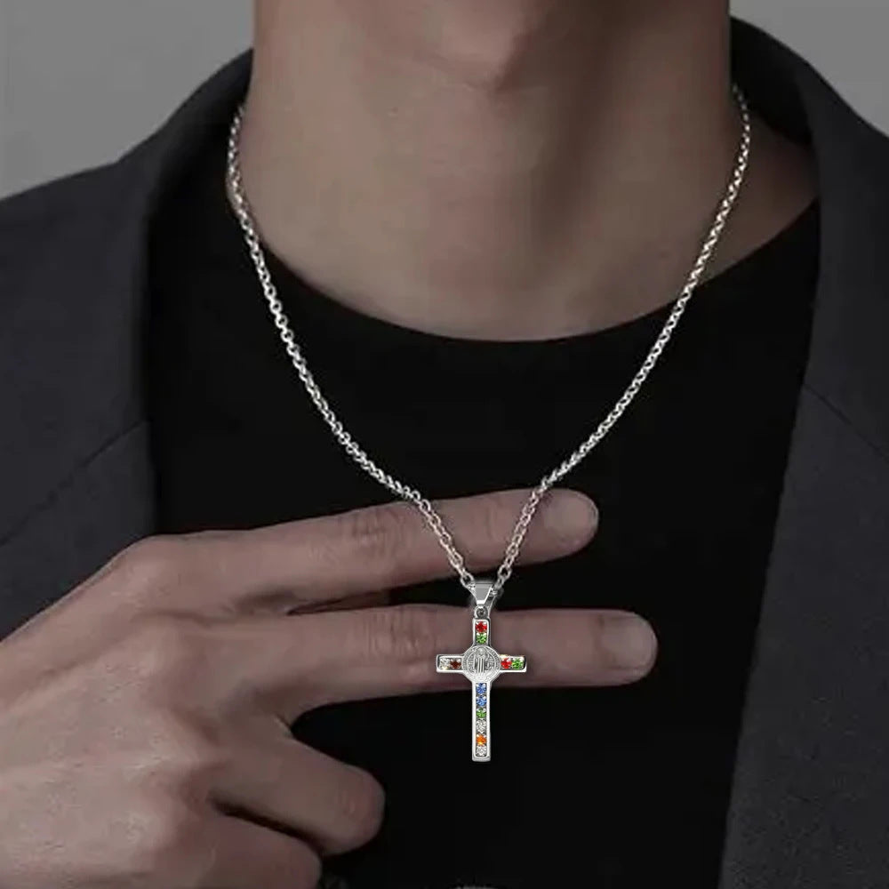 Stainless Steel Cross Pendant Necklace with Adjustable Chain