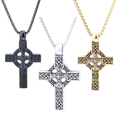 Stainless Steel Cross Pendant Viking Necklace