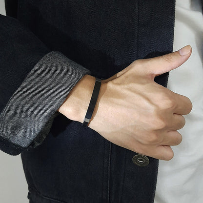 Stainless Steel Curved Leather Bracelet