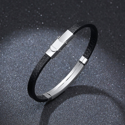 Stainless Steel Curved Leather Bracelet