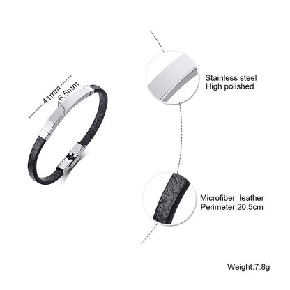 Stainless Steel Curved Leather Bracelet