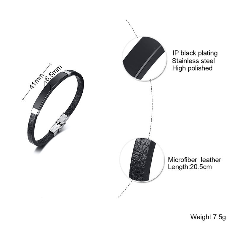 Stainless Steel Curved Leather Bracelet