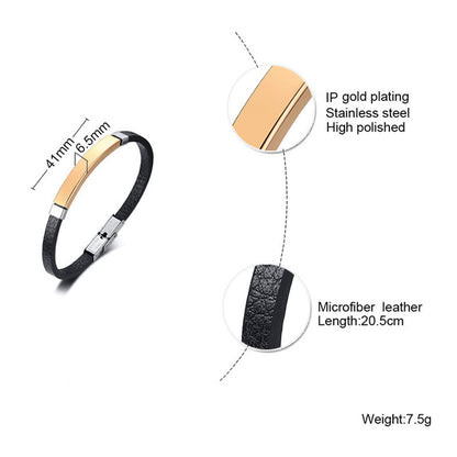 Stainless Steel Curved Leather Bracelet