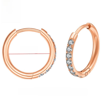 Stainless steel diamond-set round coil earrings