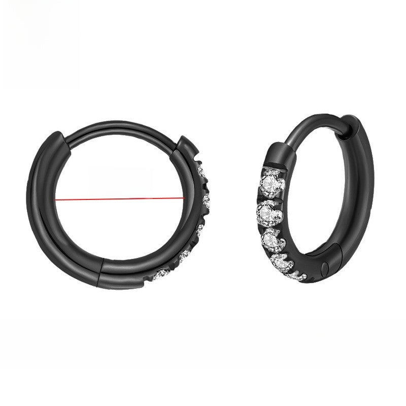 Stainless steel diamond-set round coil earrings