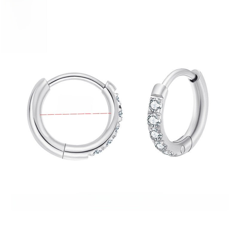Stainless steel diamond-set round coil earrings