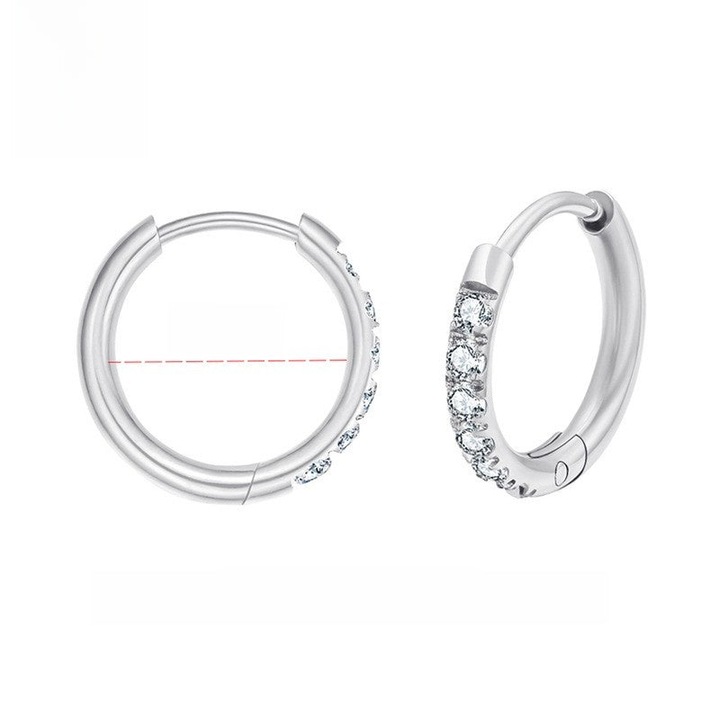 Stainless steel diamond-set round coil earrings