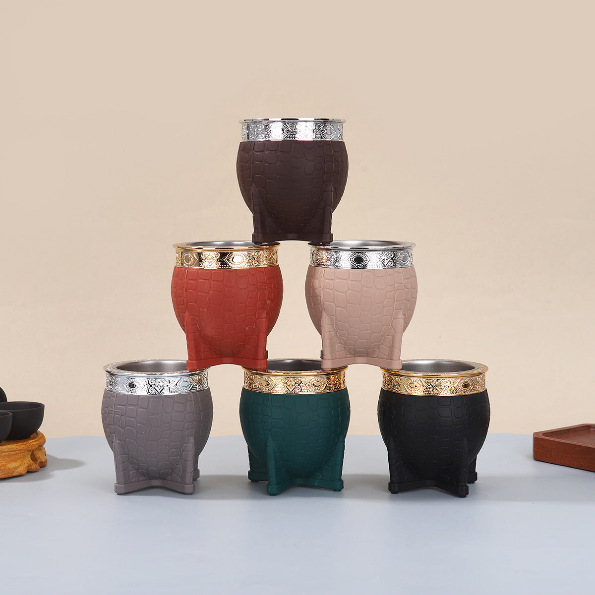 Stainless Steel Double Layer Thermos Cup with Straw, Turtle Shell Textured Design