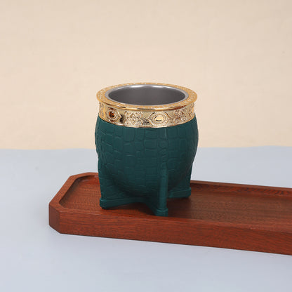 Stainless Steel Double Layer Thermos Cup with Straw, Turtle Shell Textured Design