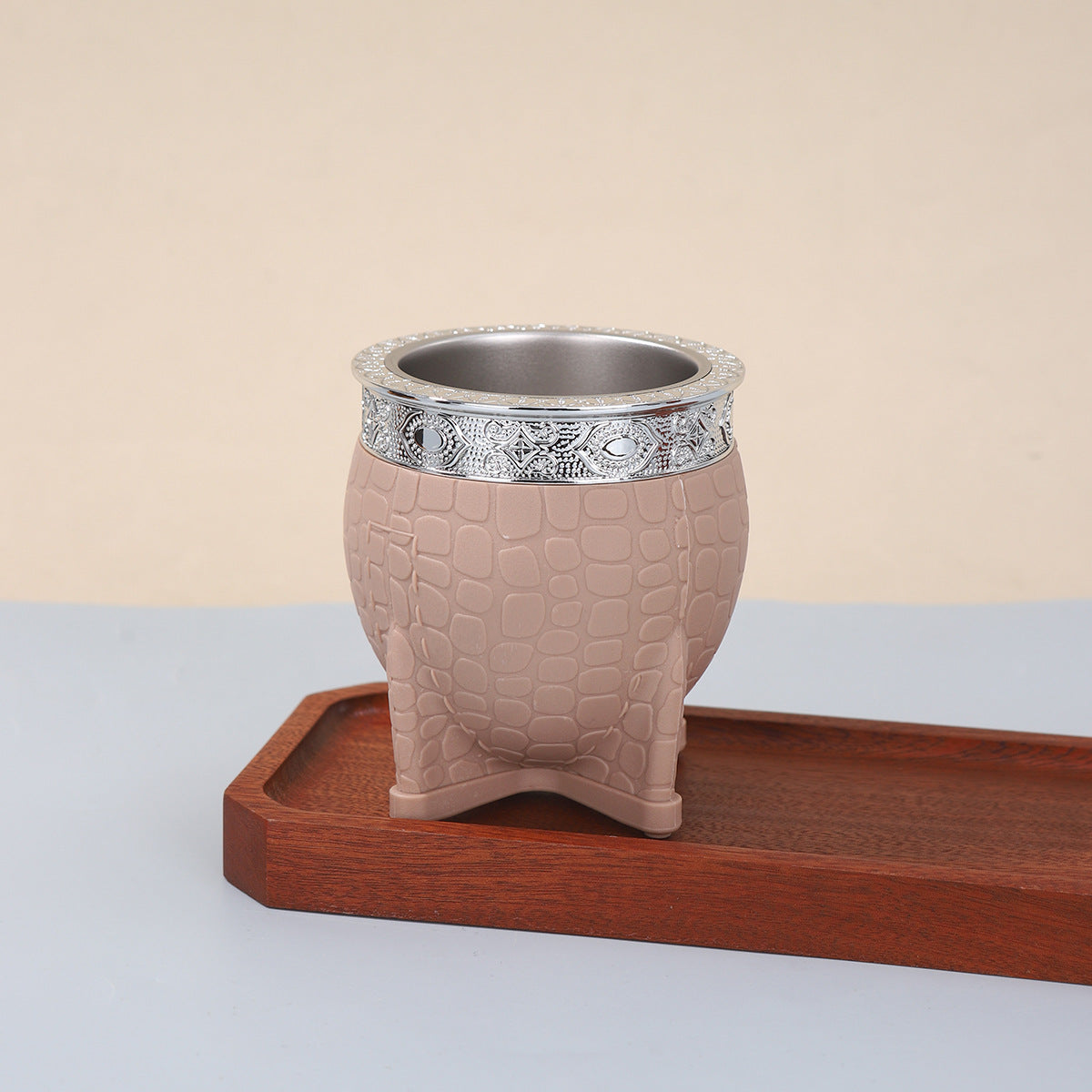 Stainless Steel Double Layer Thermos Cup with Straw, Turtle Shell Textured Design