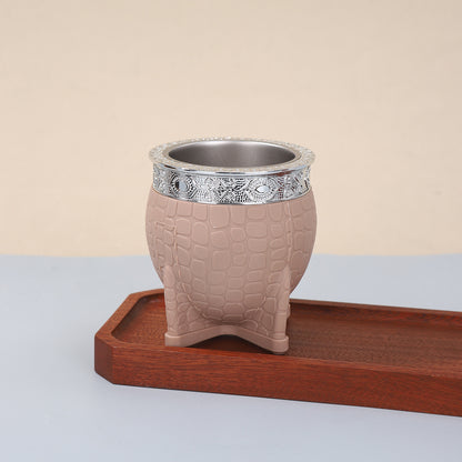 Stainless Steel Double Layer Thermos Cup with Straw, Turtle Shell Textured Design