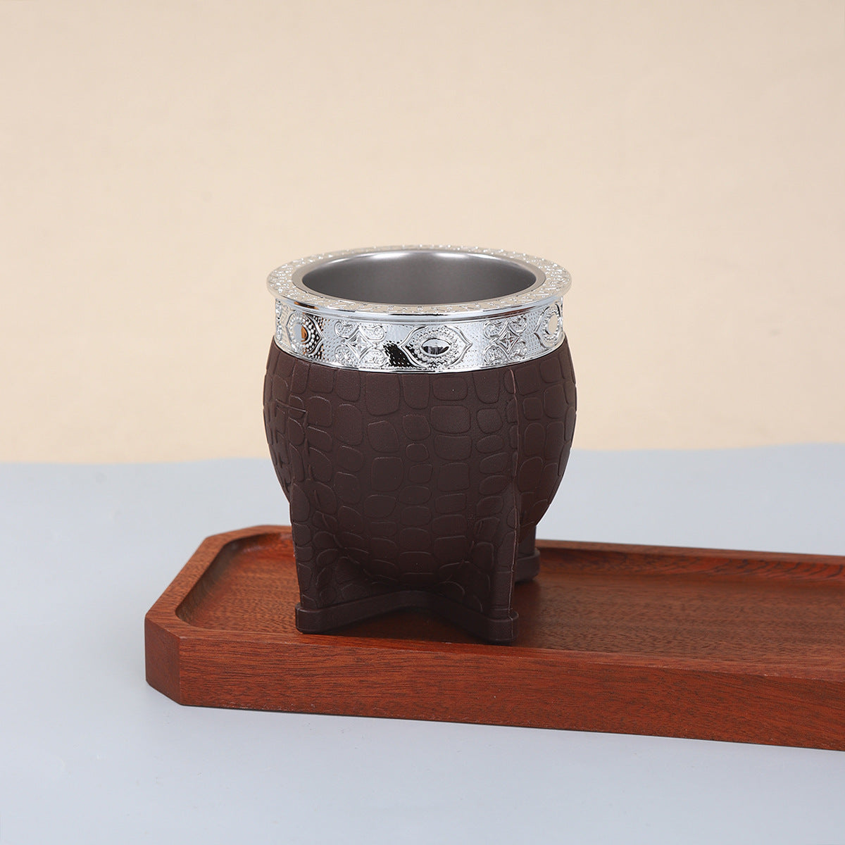 Stainless Steel Double Layer Thermos Cup with Straw, Turtle Shell Textured Design