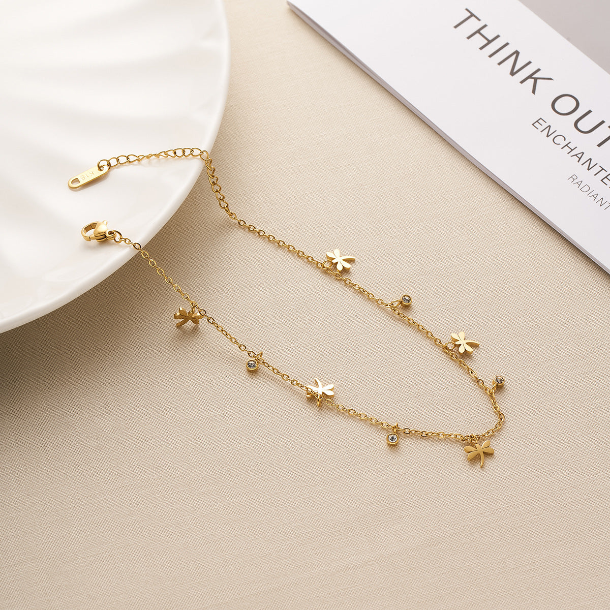 Stainless Steel Dragonfly Zircon Anklet Bracelet