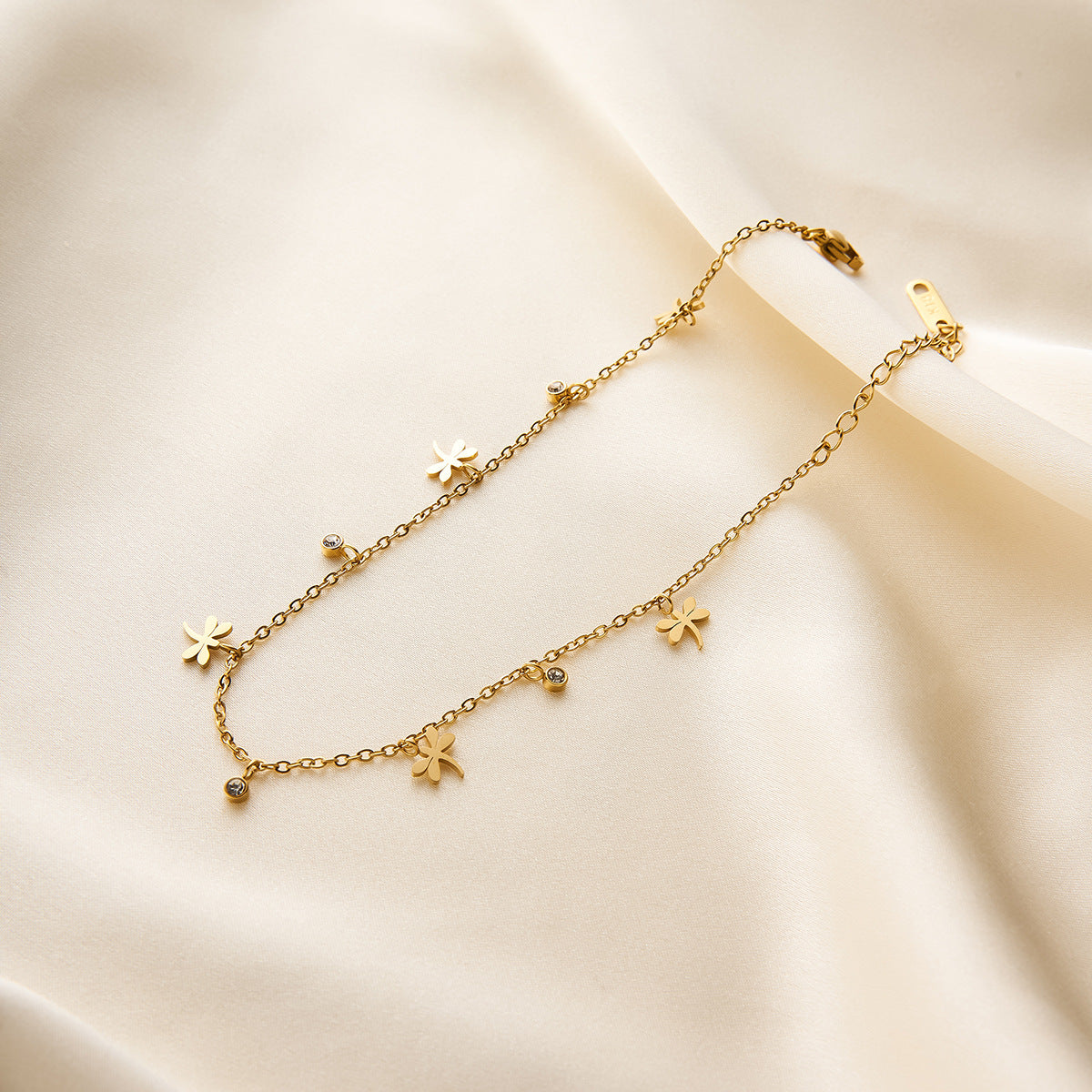 Stainless Steel Dragonfly Zircon Anklet Bracelet