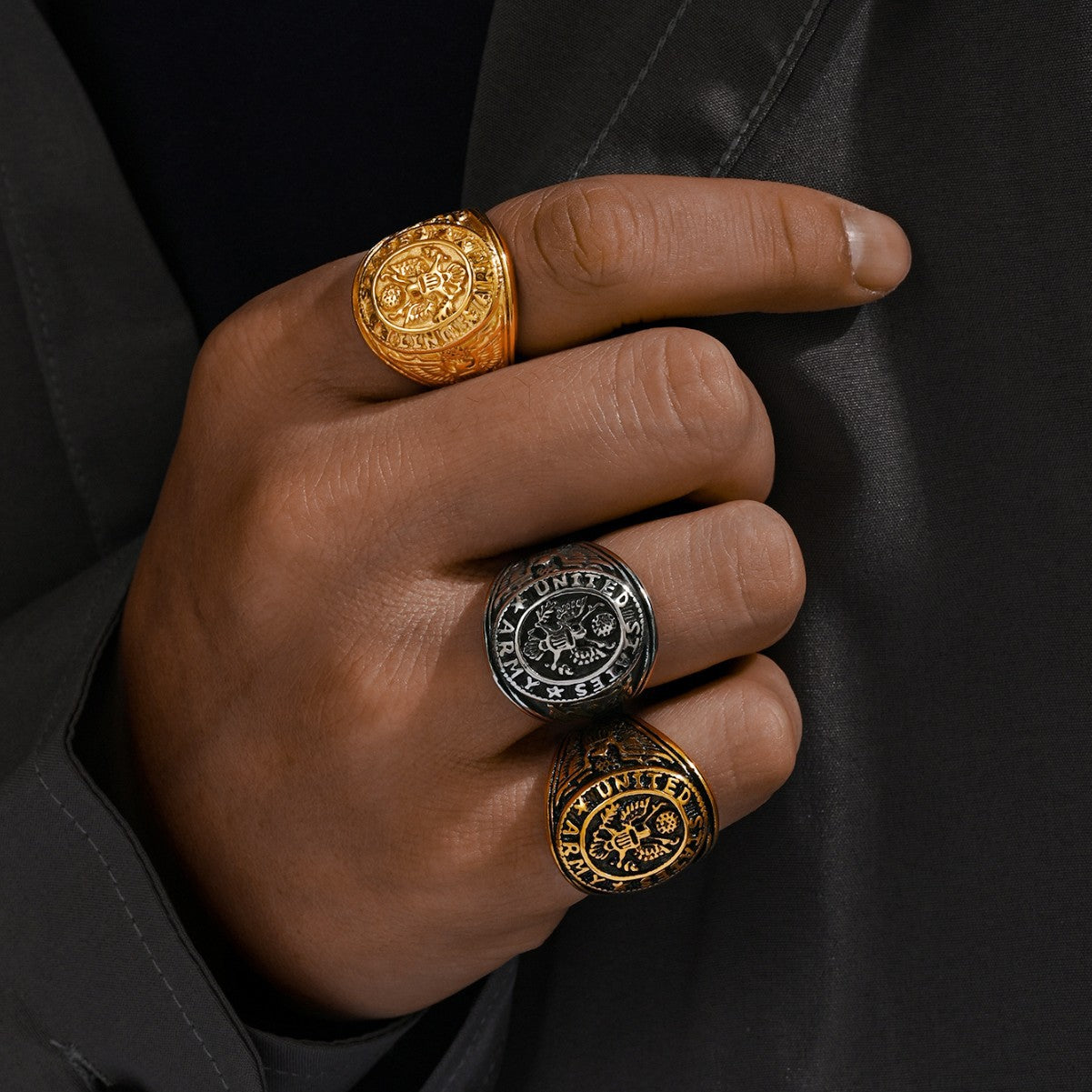 Stainless Steel Eagle Relief Mens Ring