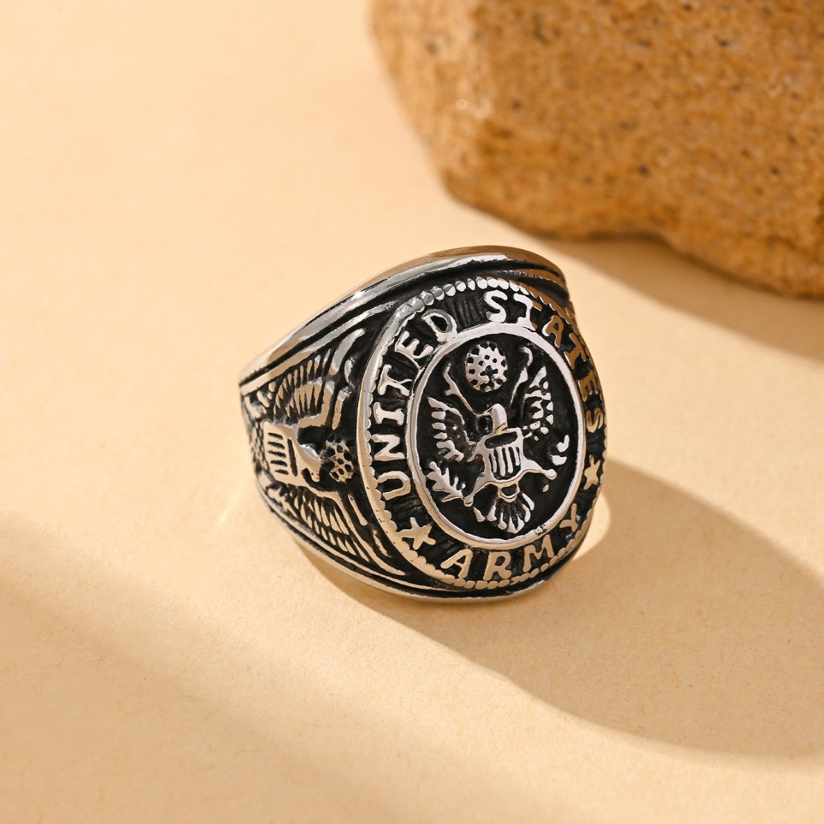 Stainless Steel Eagle Relief Mens Ring