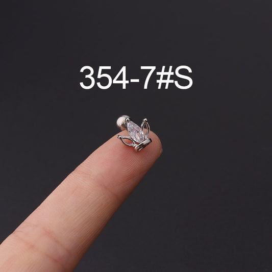Stainless steel ear bone nail zircon