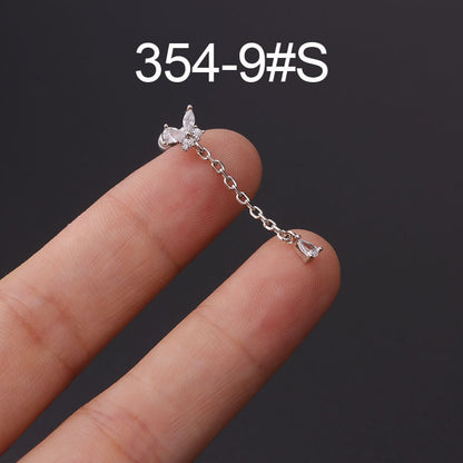 Stainless steel ear bone nail zircon