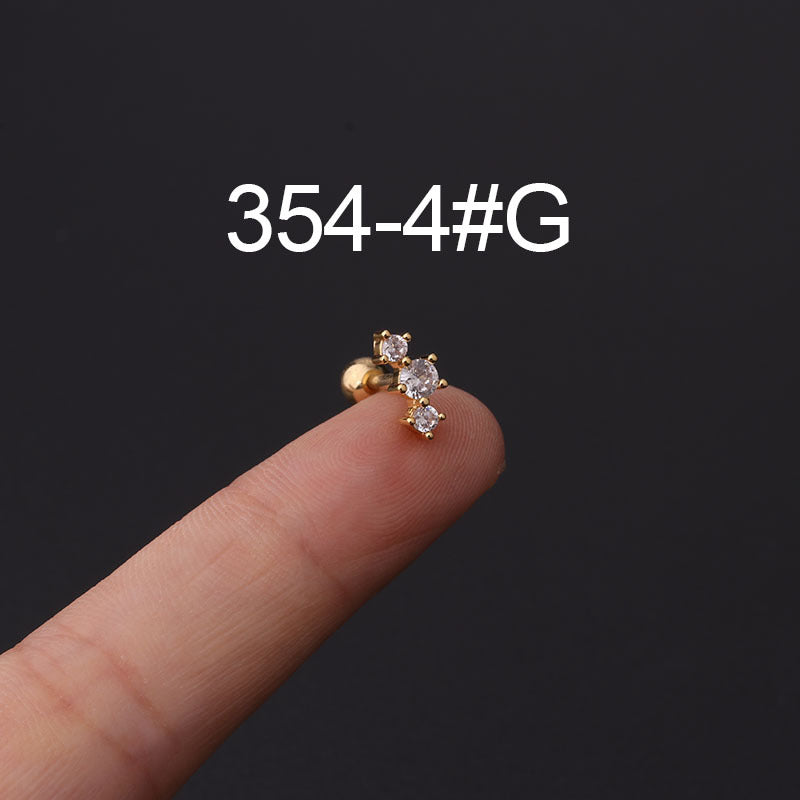 Stainless steel ear bone nail zircon