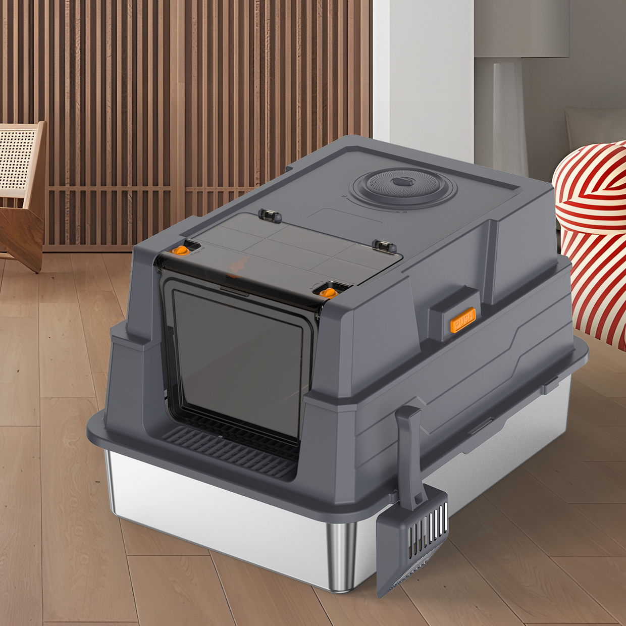 Stainless Steel Enclosed Cat Litter Box