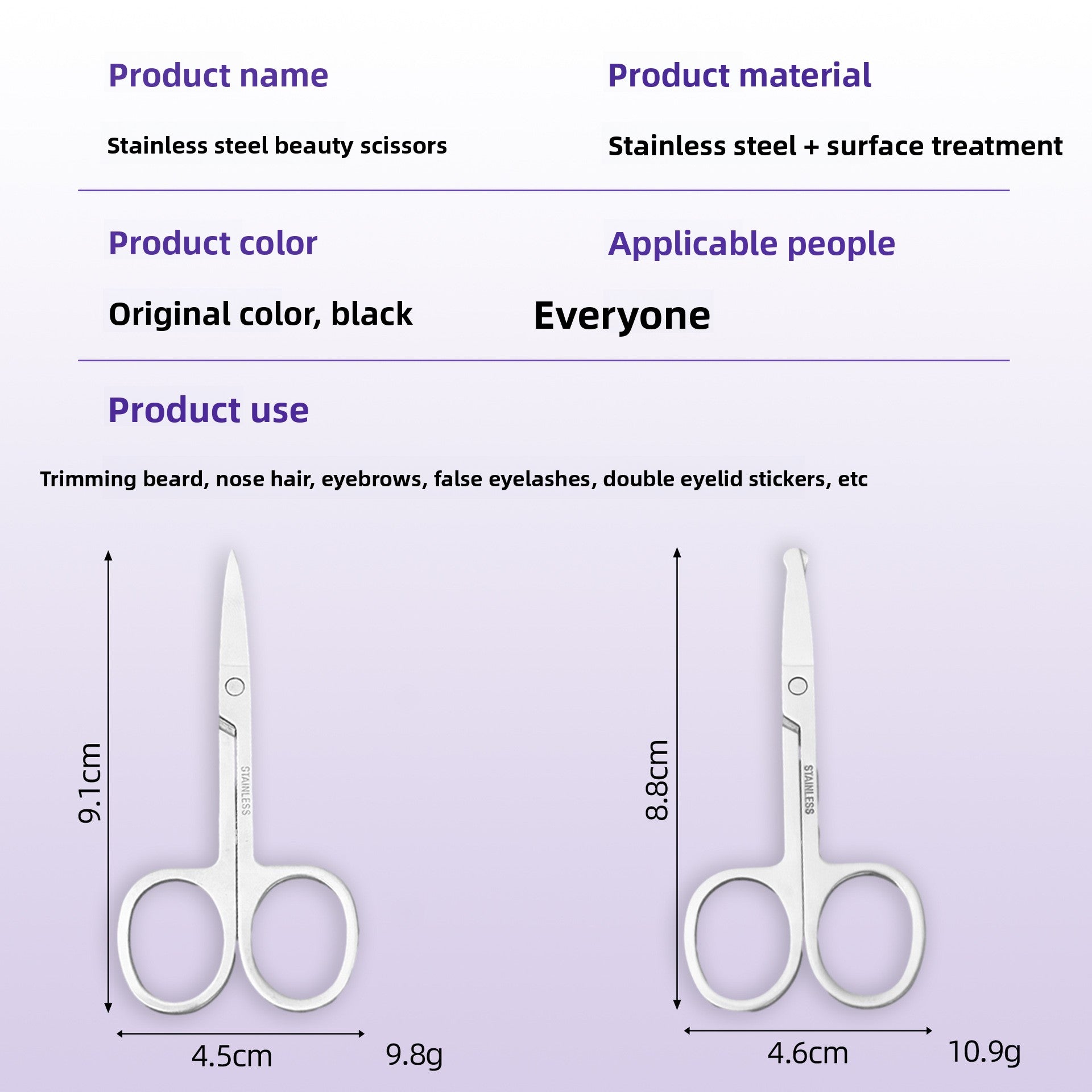 Stainless steel eyebrow clippers