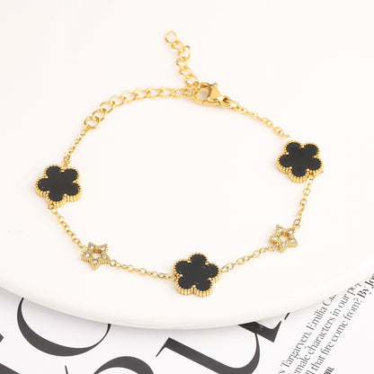 Stainless steel five-leaf flower lady bracelet