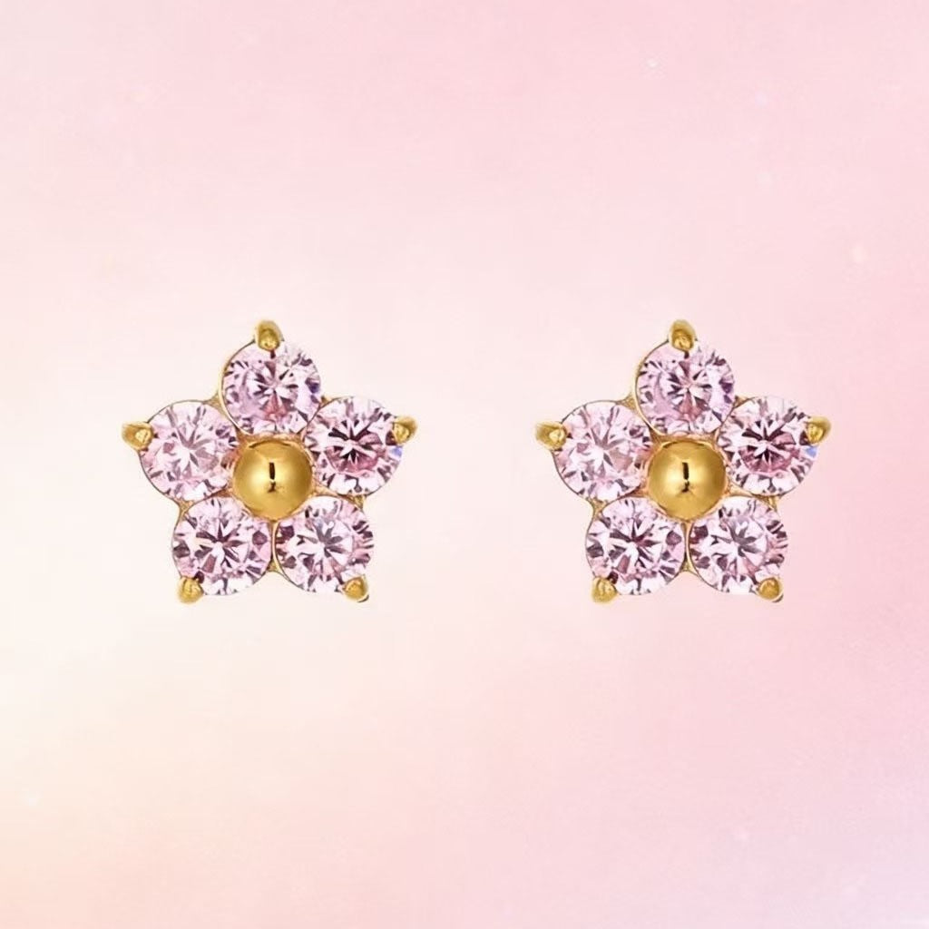 Stainless Steel Floral Crystal Earrings