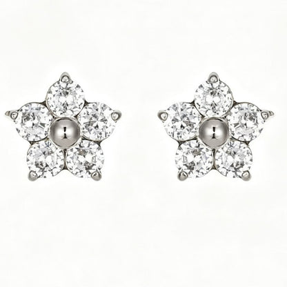 Stainless Steel Floral Crystal Earrings