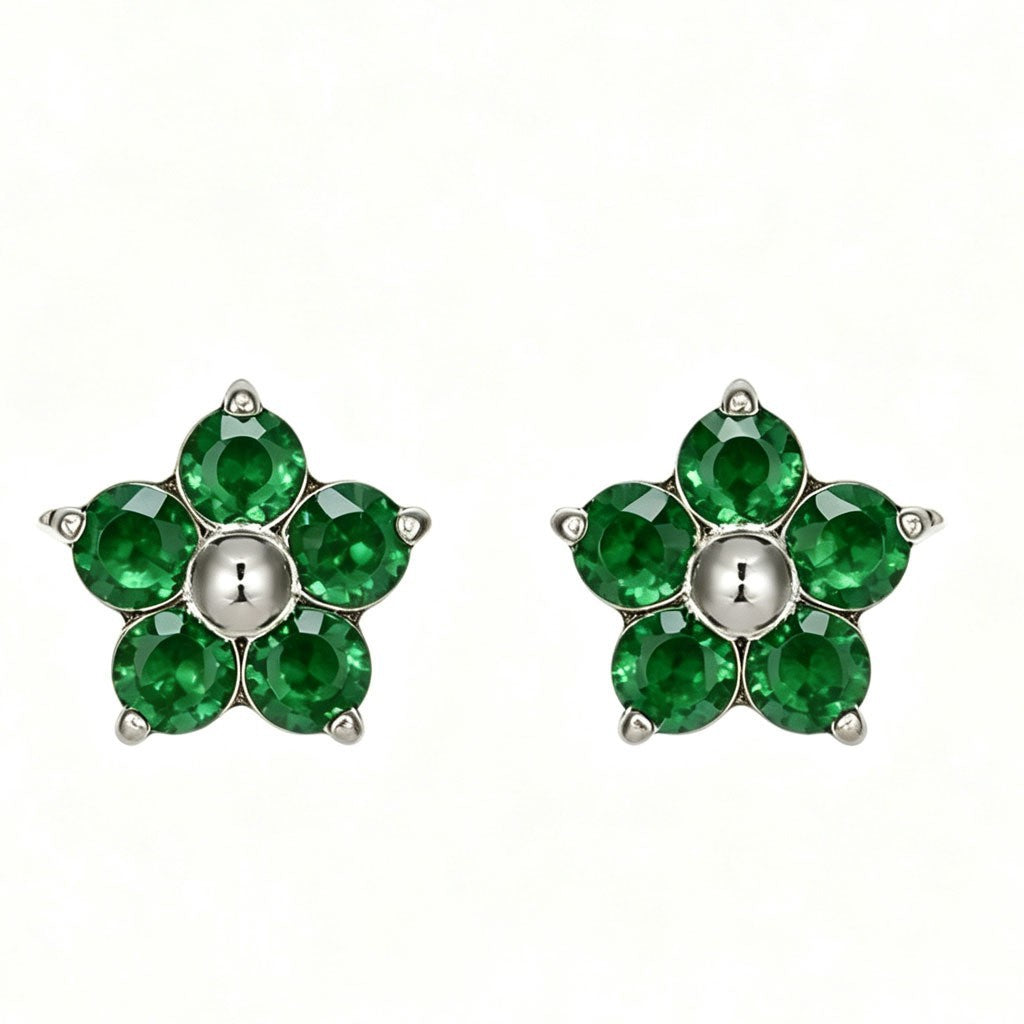Stainless Steel Floral Crystal Earrings