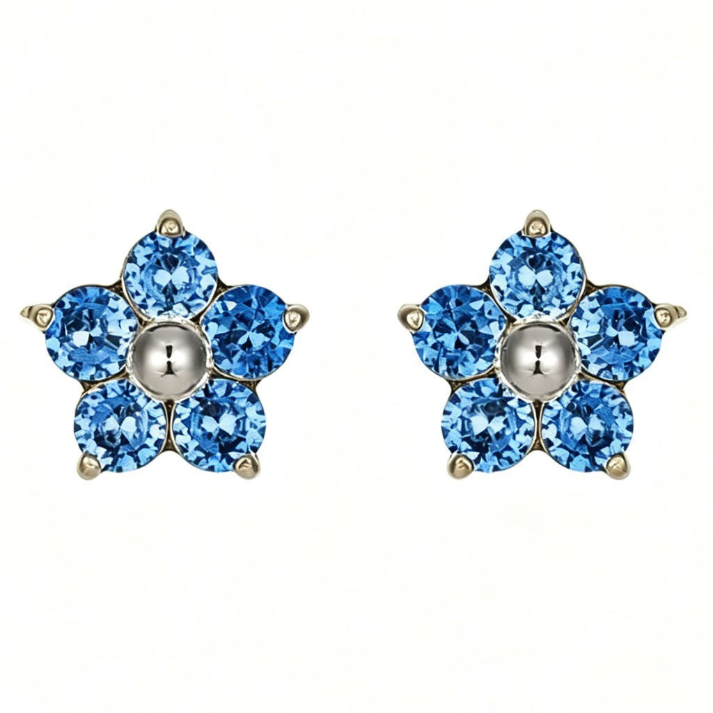 Stainless Steel Floral Crystal Earrings