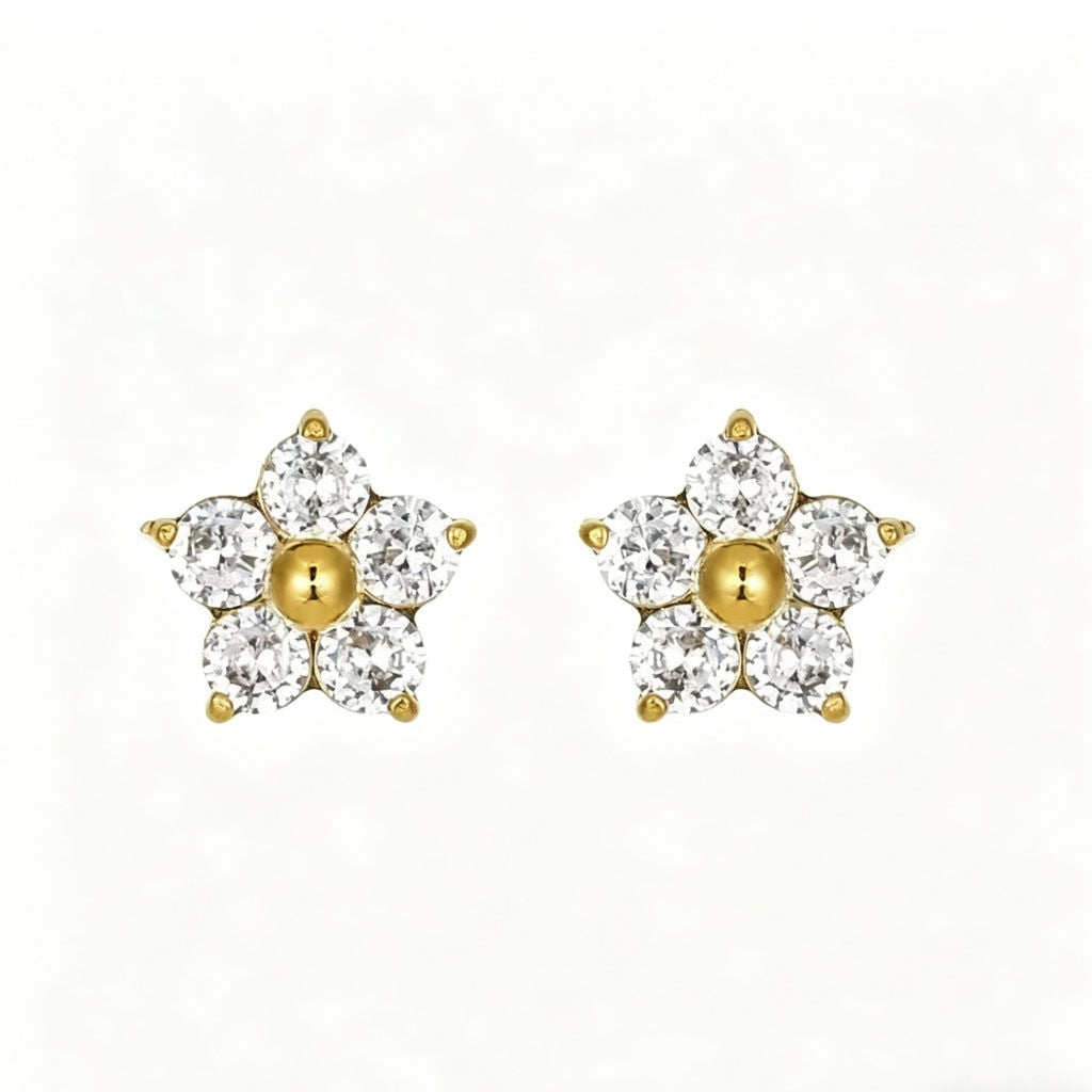 Stainless Steel Floral Crystal Earrings