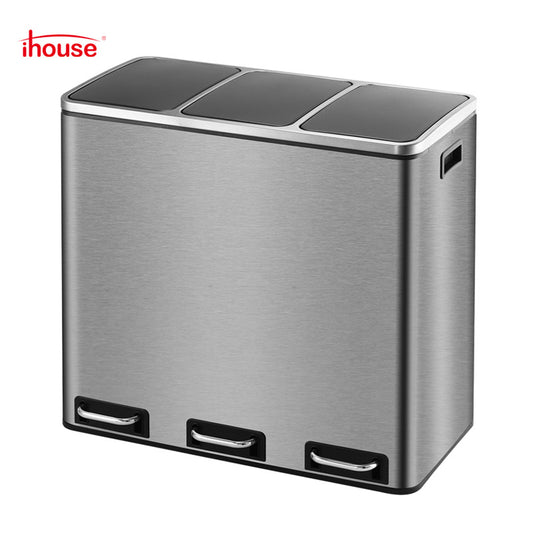 Stainless Steel Foot-Operated Trash Can with Dry/Wet Separation
