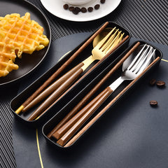 Silver Wood Grain Spoon Chopsticks Box