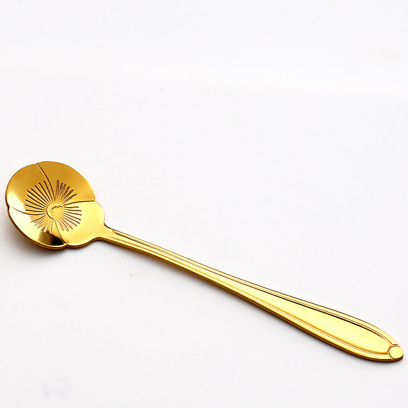 Stainless steel golden cherry blossom spoon