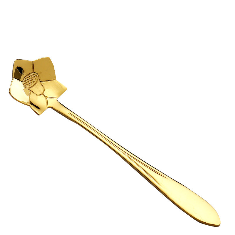 Stainless steel golden cherry blossom spoon