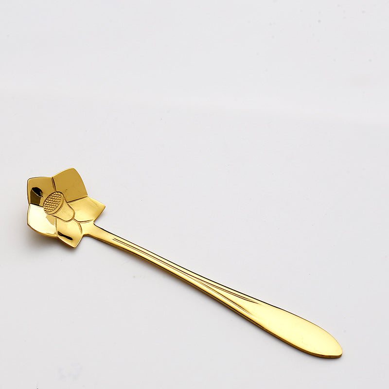 Stainless steel golden cherry blossom spoon