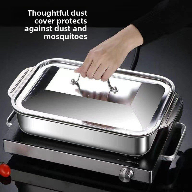 Stainless Steel Grilled Fish Plate with Lid Barbecue Tray