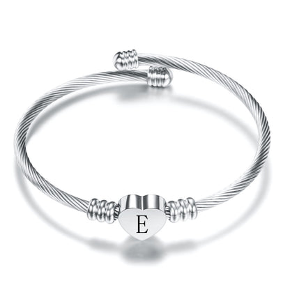 Stainless Steel Heart Letter Bracelet