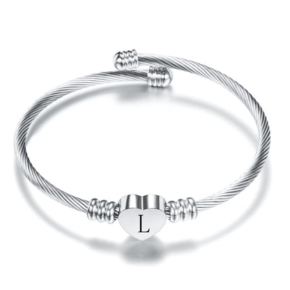 Stainless Steel Heart Letter Bracelet