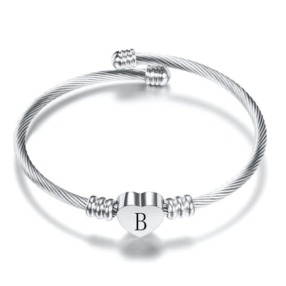 Stainless Steel Heart Letter Bracelet