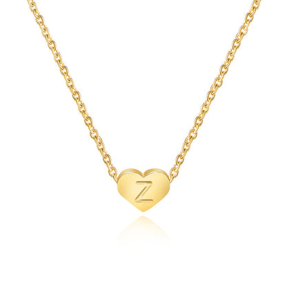 Stainless Steel Heart Letter Pendant Necklace
