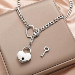 Silver love lock necklace